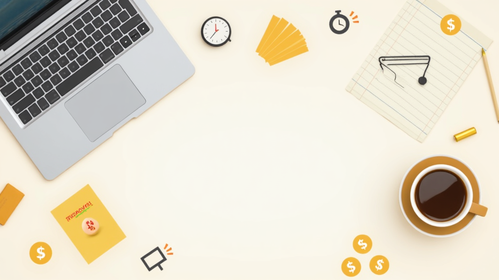 Colorful flat-lay of laptop, notebook, and connected icons representing affiliate marketing links